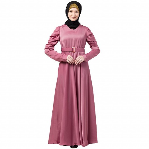 Umbrella abaya with matching belt- Puce Pink